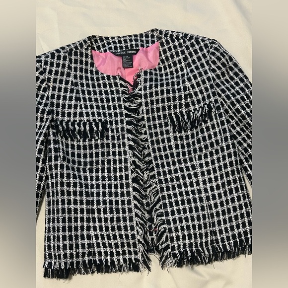 Vintage Nicole Studio Black & White Checkered Blazer - Size 12P - Picture 2 of 9